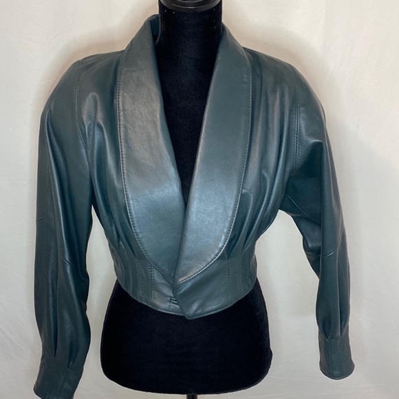 Vintage Jackets & Blazers - Vintage 1980s Forest Green Leather Jacket